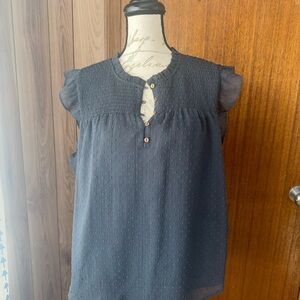 LOFT Grey Textured Blouse with Button Accents